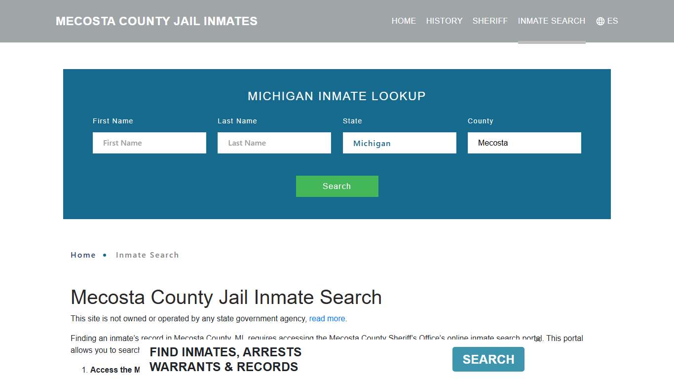 Mecosta County, MI Detainee Lookup